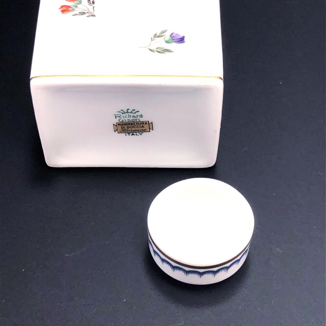 【美品】Richard Ginori リチャードジノリ/イタリアンフルーツ ティーキャディ 茶葉入れ/フルーツ 花/陶器/ホワイト