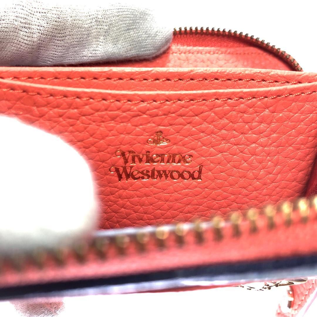【美品】Vivienne Westwood ヴィヴィアンウエストウッド/ダブルフラップ レザー コインケース 財布/オーブ/レザー/オレンジ・ブラック・グレー