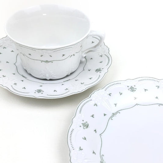 【美品】TIRSCHENREUTH ティルシェンロイト/ババリア ペア カップ&ソーサー・プレート/T02/陶器/ホワイト