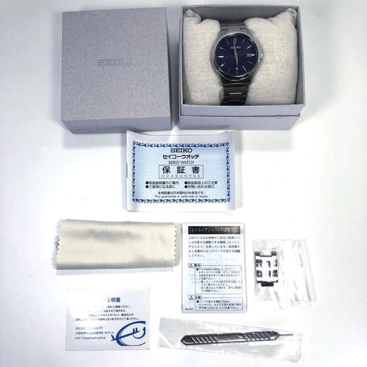 【美品・箱・コマ付き】SEIKO セイコー/セレクション Sシリーズ V157-0DR0/ソーラークォーツ/ステンレス/シルバー・ネイビーブルー
