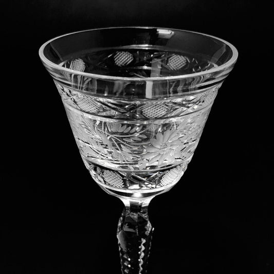 【美品】Meissen crystal マイセンクリスタル/フラワー グレイビング ワイングラス/クリスタルグラス/クリア/MC3