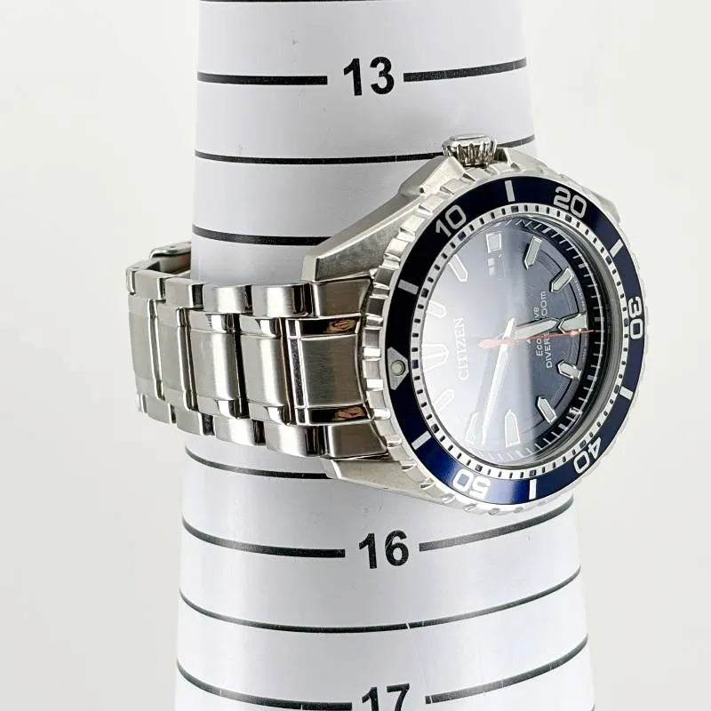 【美品】CITIZEN シチズン／エコドライブ E168-S111510／ソーラークォーツ／ステンレス／シルバー・ブルー