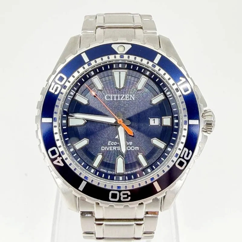 【美品】CITIZEN シチズン／エコドライブ E168-S111510／ソーラークォーツ／ステンレス／シルバー・ブルー