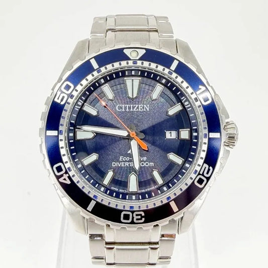 【美品】CITIZEN シチズン／エコドライブ E168-S111510／ソーラークォーツ／ステンレス／シルバー・ブルー