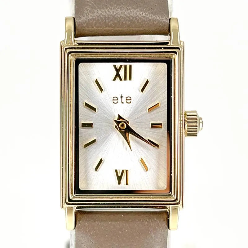 【美品・箱付き】ete エテ／レディース 腕時計 89041／クォーツ／GP・レザー／ゴールド・ベージュブラウン