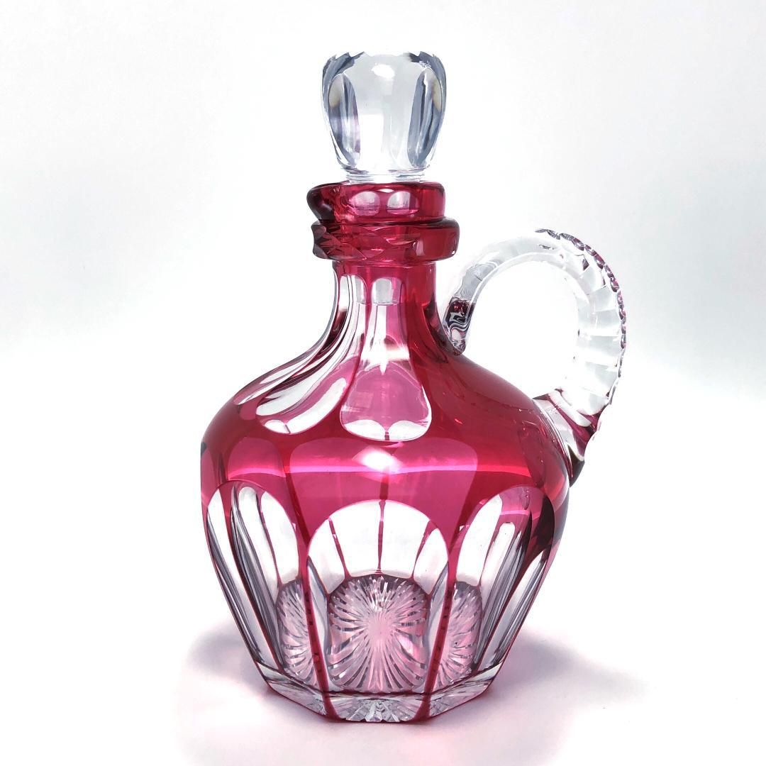 【アンティーク・美品】Old Saint Louis オールド サンルイ／色被せ デキャンタ 水差し／クリスタルグラス／クリア・レッド