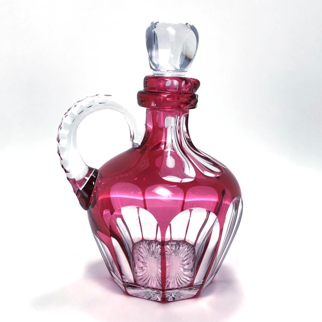 【アンティーク・美品】Old Saint Louis オールド サンルイ／色被せ デキャンタ 水差し／クリスタルグラス／クリア・レッド