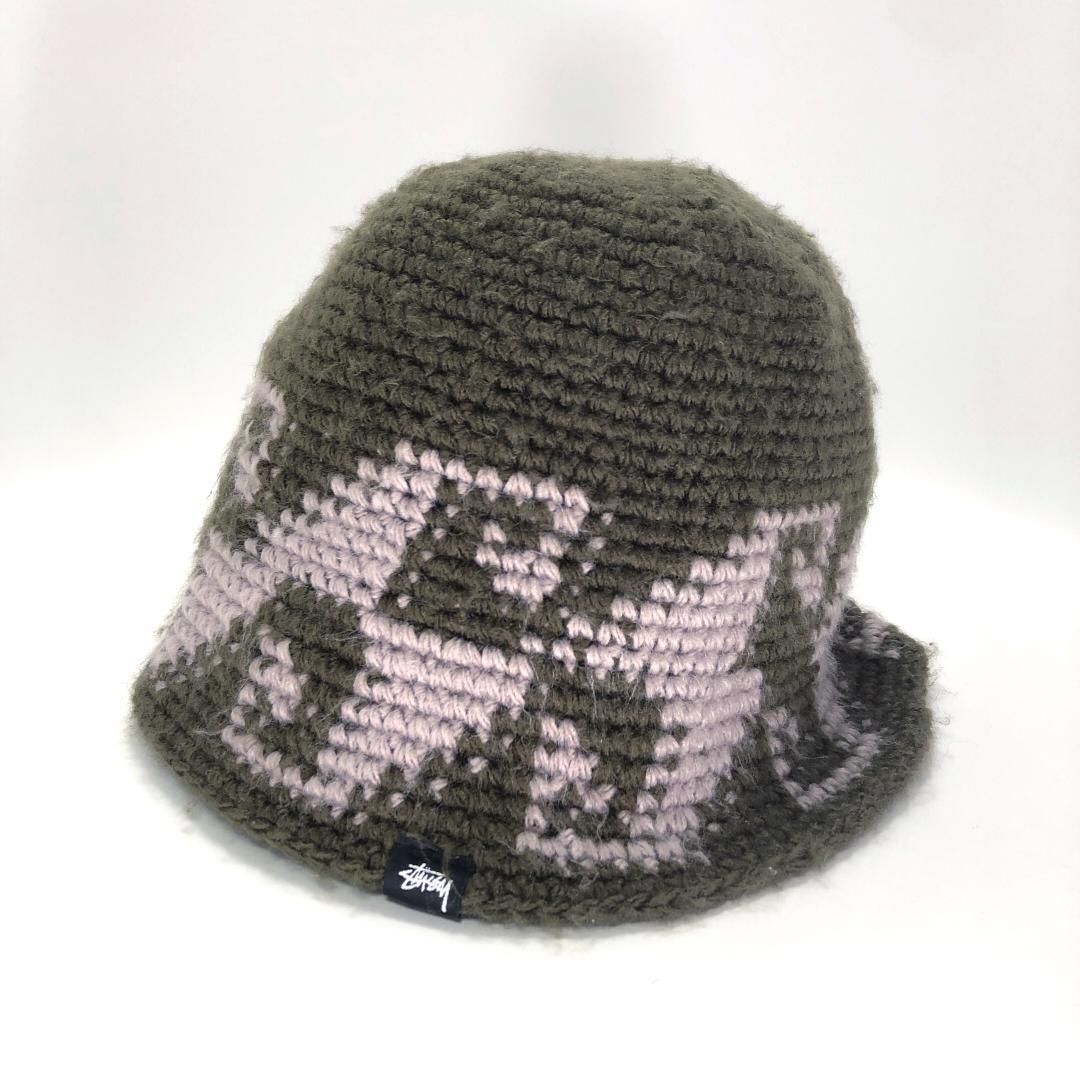 【美品】STUSSY ステューシー／WAVES ニット バケットハット／カーキ