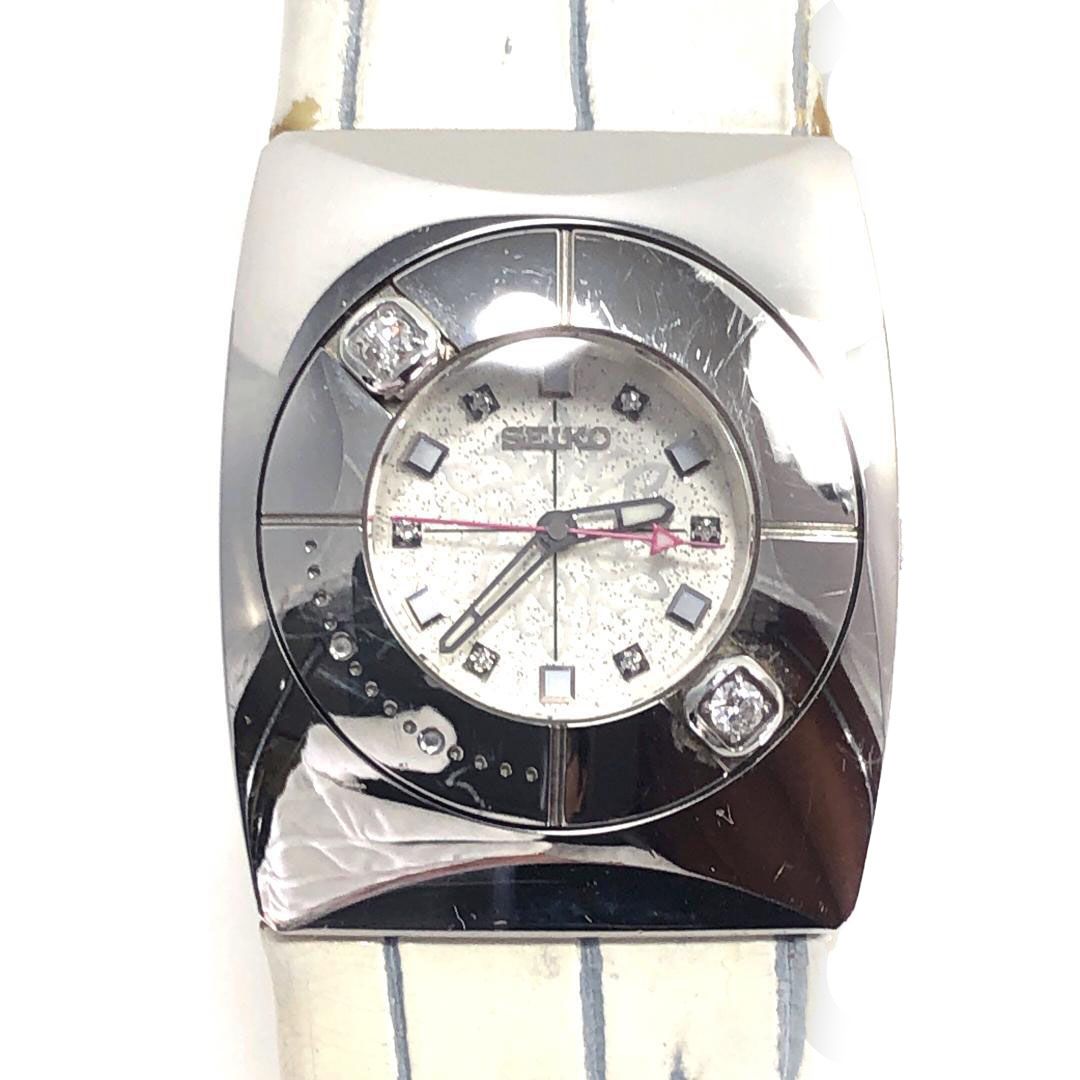 SEIKO セイコー／エム M 4J45-0AA0 2ポイントダイヤ／クォーツ／ステンレス・クロコダイル／ホワイト・シルバー