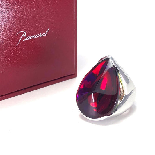【美品・箱付き】Baccarat バカラ／サイケデリック リング／13号／クリスタルグラス・SV925／レッド・シルバー／BC373