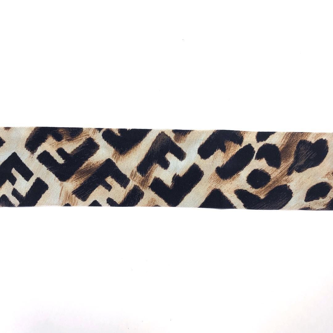 【美品】FENDI フェンディ／FF レオパード ヒョウ柄 ラッピー スカーフ／シルク／ベージュ・ブラック