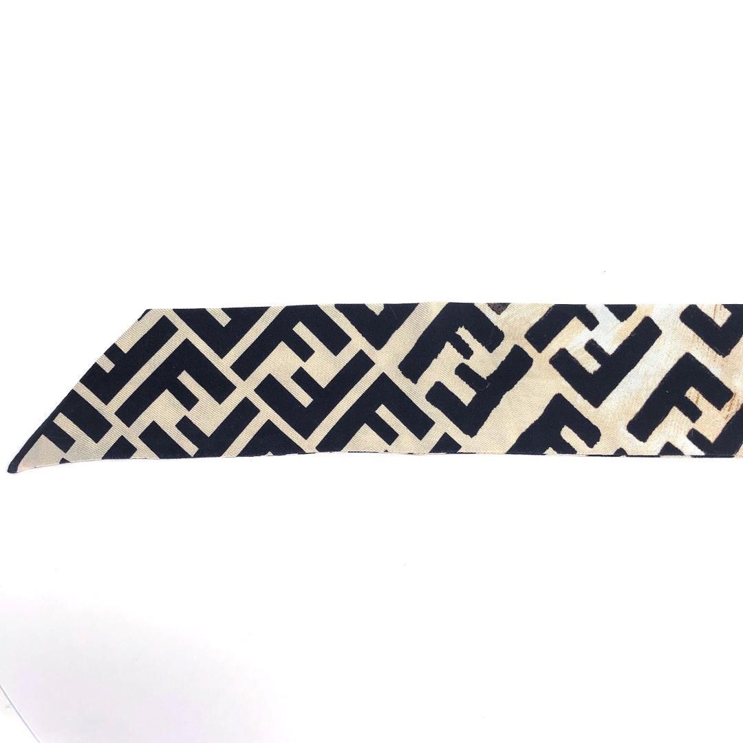 【美品】FENDI フェンディ／FF レオパード ヒョウ柄 ラッピー スカーフ／シルク／ベージュ・ブラック