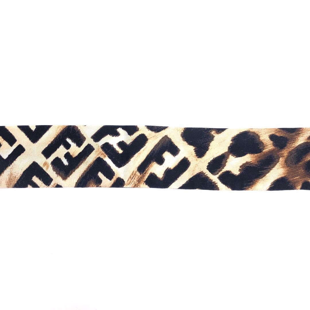 【美品】FENDI フェンディ／FF レオパード ヒョウ柄 ラッピー スカーフ／シルク／ベージュ・ブラック