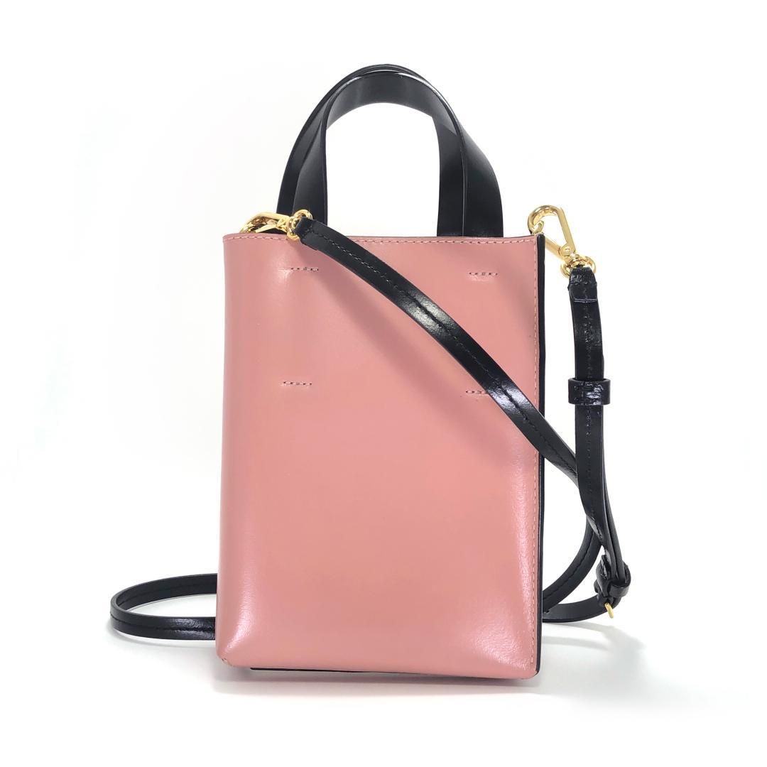 【美品】MARNI マルニ／ミュゼオ ナノ バイカラー 2way ショルダーバッグ／レザー／ホワイト・ピンク