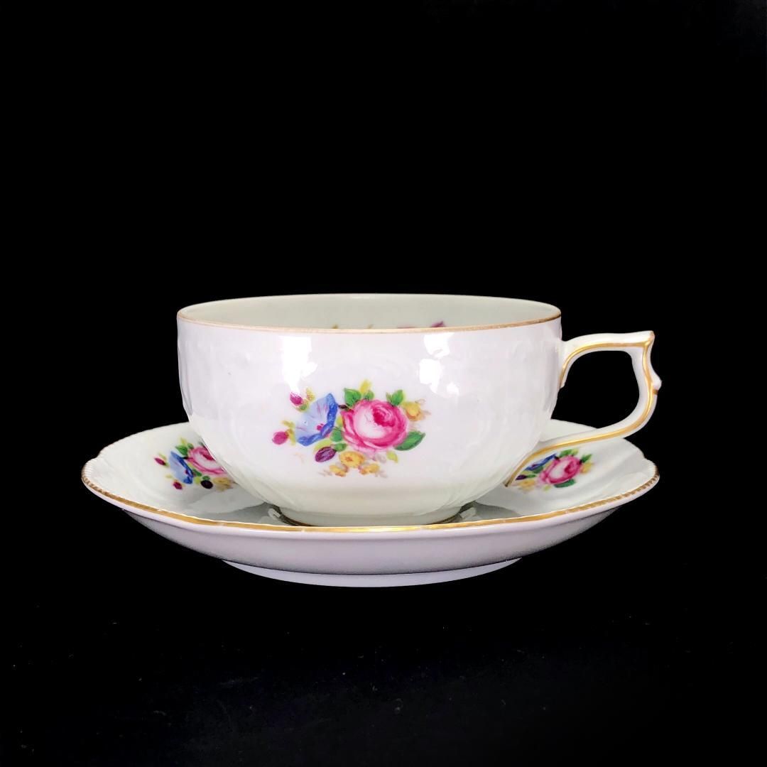 【美品】Rosenthal ローゼンタール／クラシックローズ 金彩 カップ＆ソーサー／陶器／花・フローラル／ホワイト