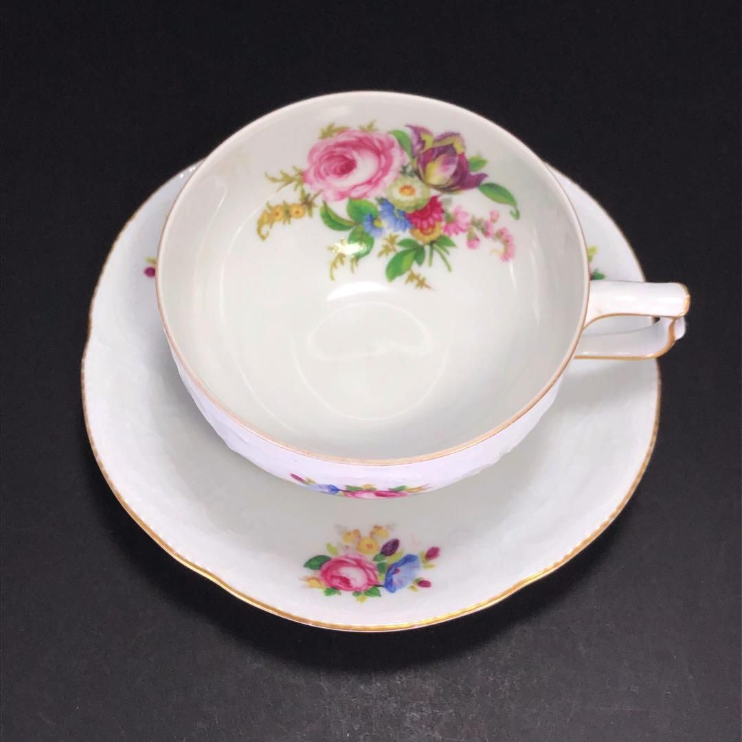 【美品】Rosenthal ローゼンタール／クラシックローズ 金彩 カップ＆ソーサー／陶器／花・フローラル／ホワイト