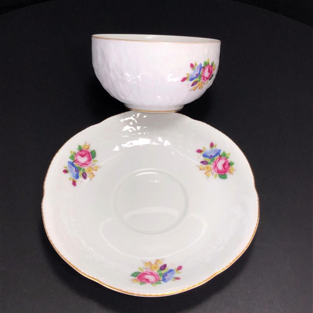 【美品】Rosenthal ローゼンタール／クラシックローズ 金彩 カップ＆ソーサー／陶器／花・フローラル／ホワイト