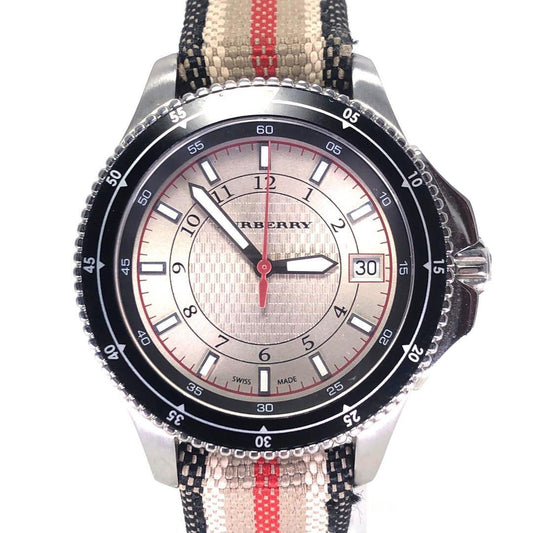 【美品】BURBERRY バーバリー／腕時計 デイト BU7609／クォーツ／ステンレス・キャンバス／シルバー・マルチカラー
