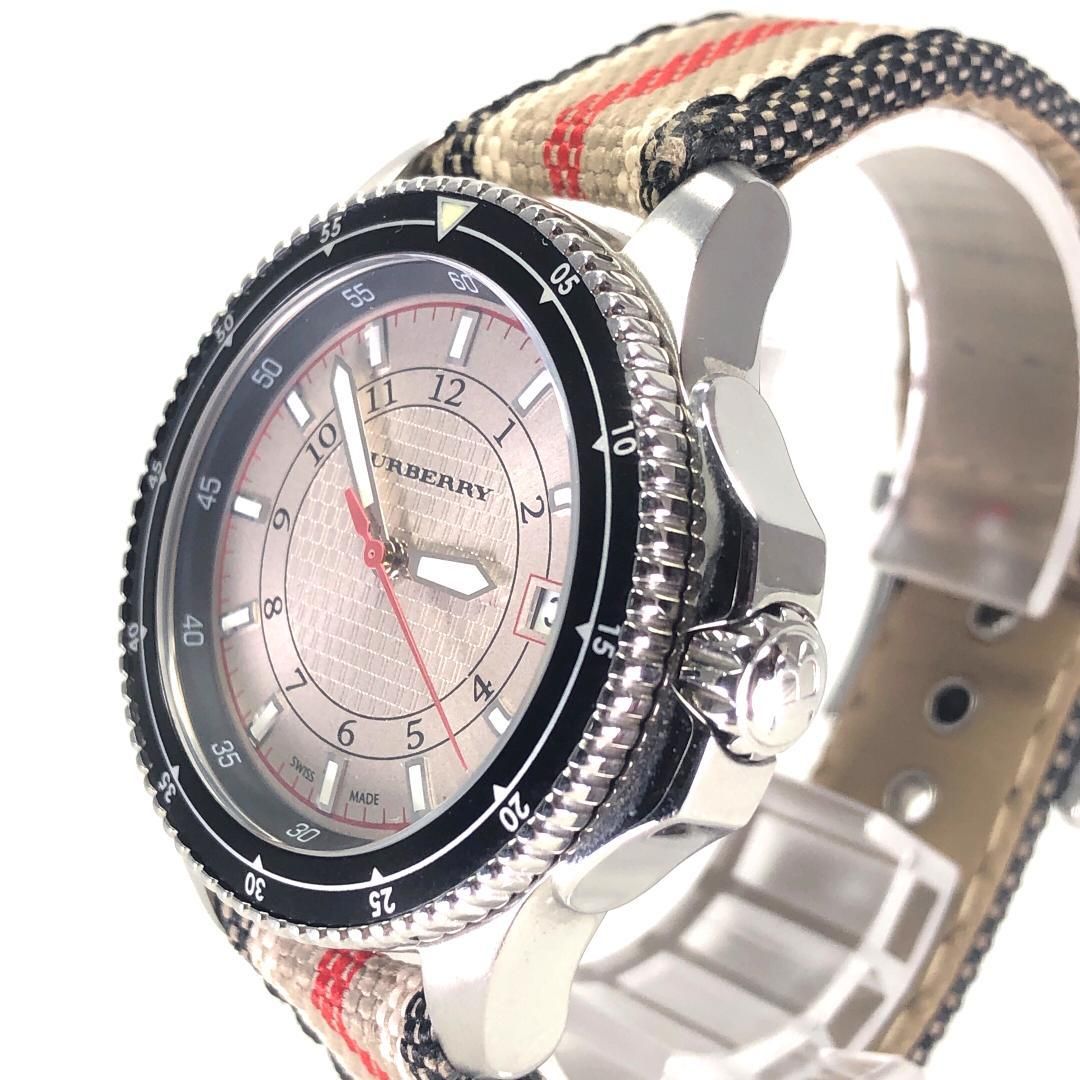 【美品】BURBERRY バーバリー／腕時計 デイト BU7609／クォーツ／ステンレス・キャンバス／シルバー・マルチカラー