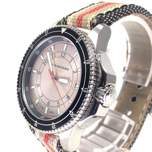 【美品】BURBERRY バーバリー／腕時計 デイト BU7609／クォーツ／ステンレス・キャンバス／シルバー・マルチカラー