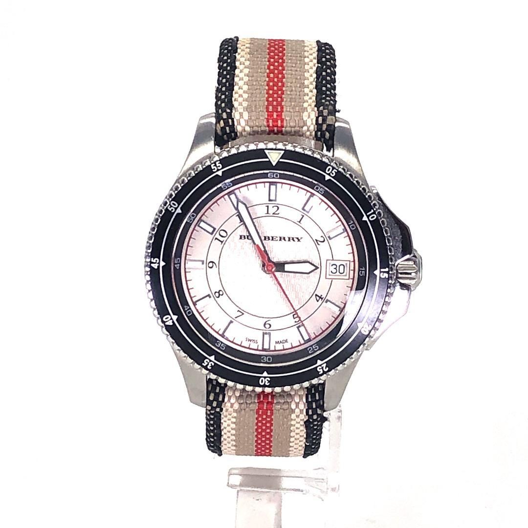 【美品】BURBERRY バーバリー／腕時計 デイト BU7609／クォーツ／ステンレス・キャンバス／シルバー・マルチカラー