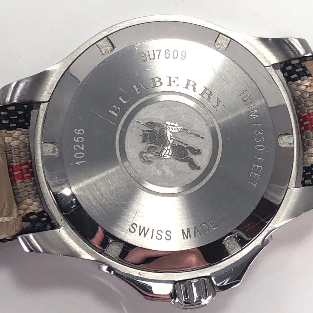 【美品】BURBERRY バーバリー／腕時計 デイト BU7609／クォーツ／ステンレス・キャンバス／シルバー・マルチカラー