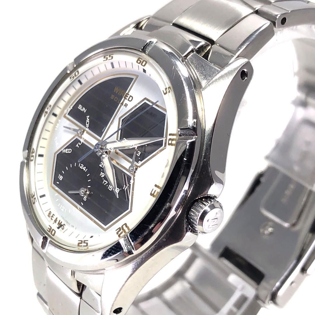 【美品・取説・箱付】SEIKO セイコー／ワイアード  ビームス コラボ  V14J-0AZ0／ソーラークォーツ／ステンレス／シルバー