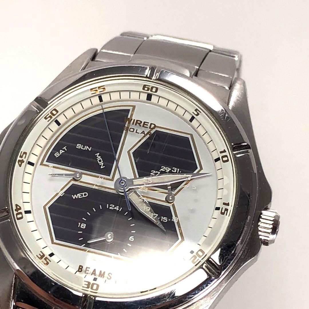 【美品・取説・箱付】SEIKO セイコー／ワイアード  ビームス コラボ  V14J-0AZ0／ソーラークォーツ／ステンレス／シルバー