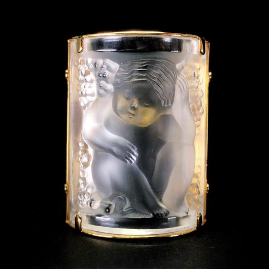 【美品】LALIQUE ラリック／ブローチ アンファンエンジェル／クリスタルグラス・GP／クリア・ゴールド