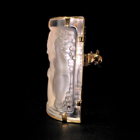 【美品】LALIQUE ラリック／ブローチ アンファンエンジェル／クリスタルグラス・GP／クリア・ゴールド
