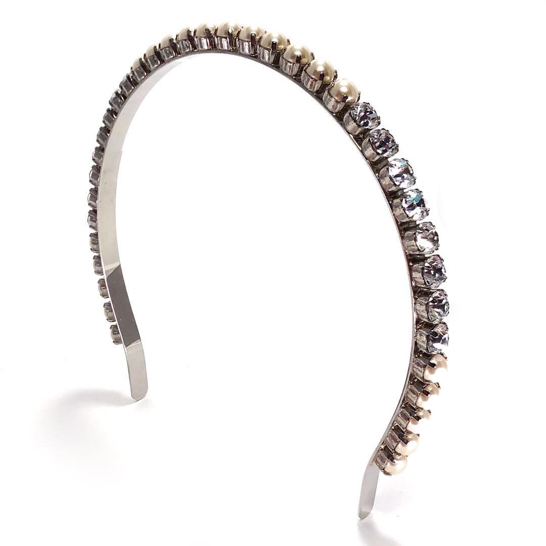 【美品】MIU MIU ミュウミュウ／カチューシャ 5JH004 2ARA／クリスタル ビジュー／シルバー・クリア