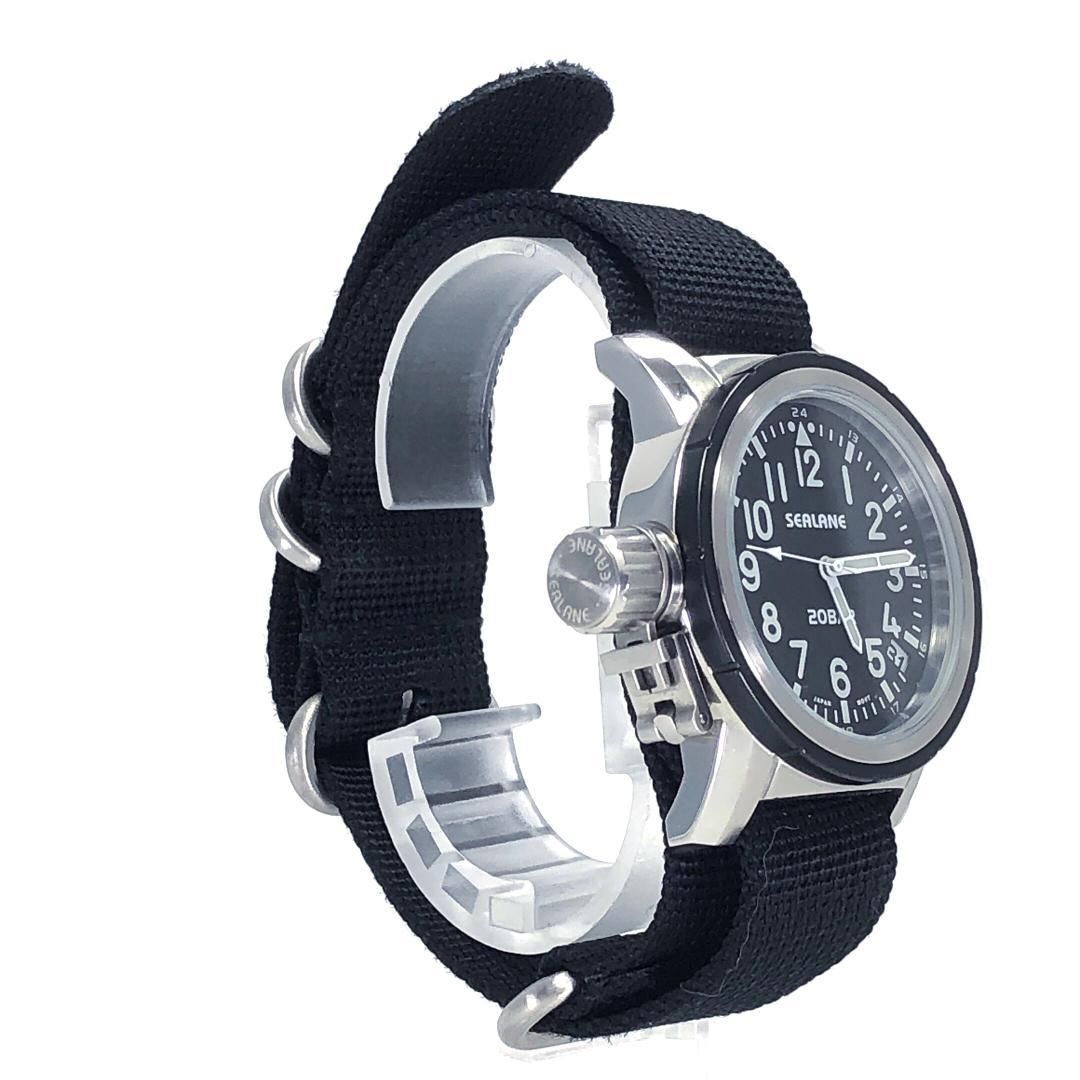 【美品・電池交換済み】SEALANE シーレーン／ミリタリー デイト SE38-NRBK／クォーツ／ステンレス・キャンバス／シルバー・ブラック