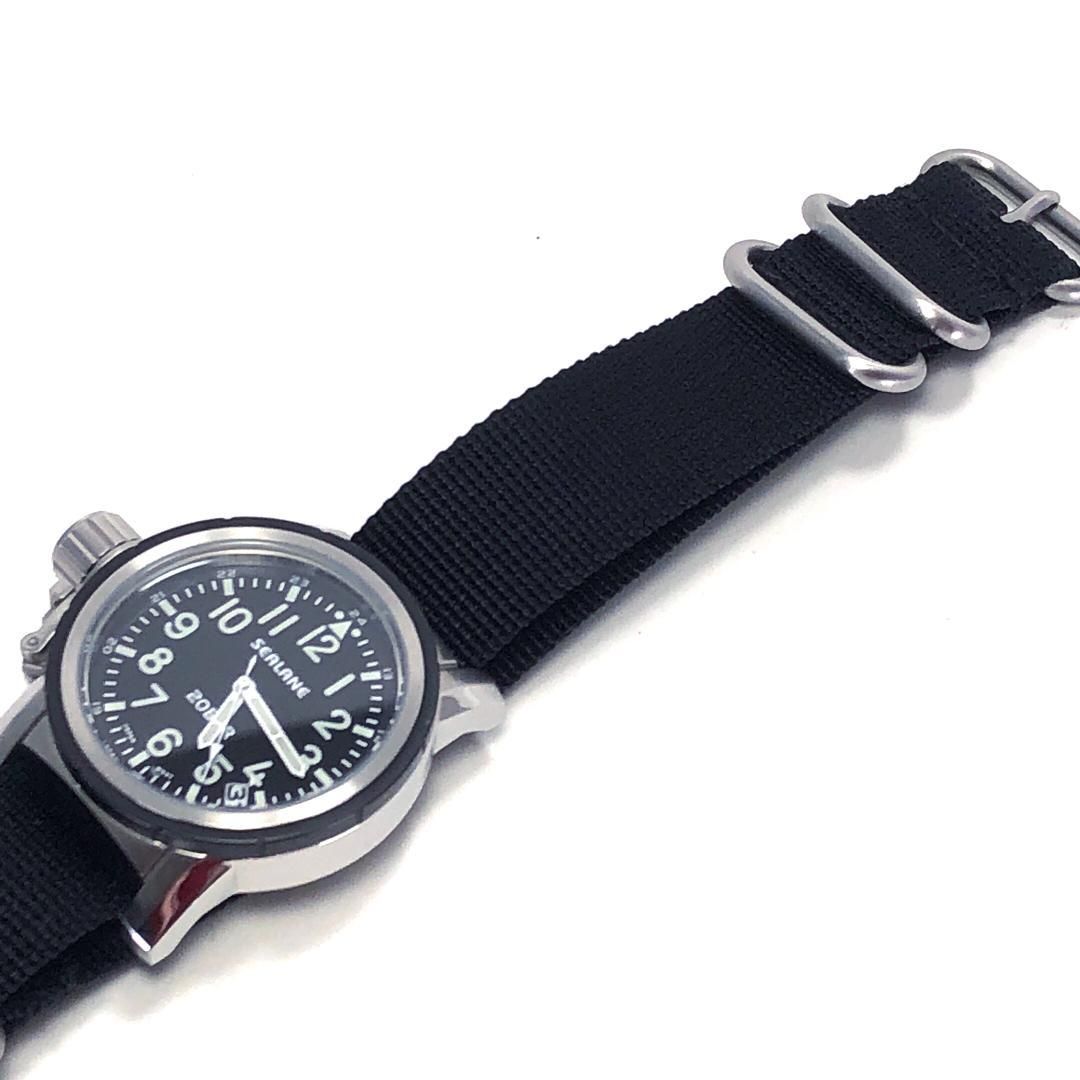 【美品・電池交換済み】SEALANE シーレーン／ミリタリー デイト SE38-NRBK／クォーツ／ステンレス・キャンバス／シルバー・ブラック