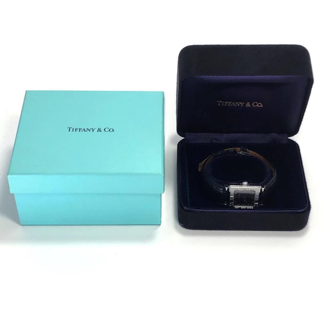 【美品・電池交換済み・ケース付き】Tiffany ティファニー／アトラス スクエア／クォーツ／ステンレス・レザー／シルバー・ブラック