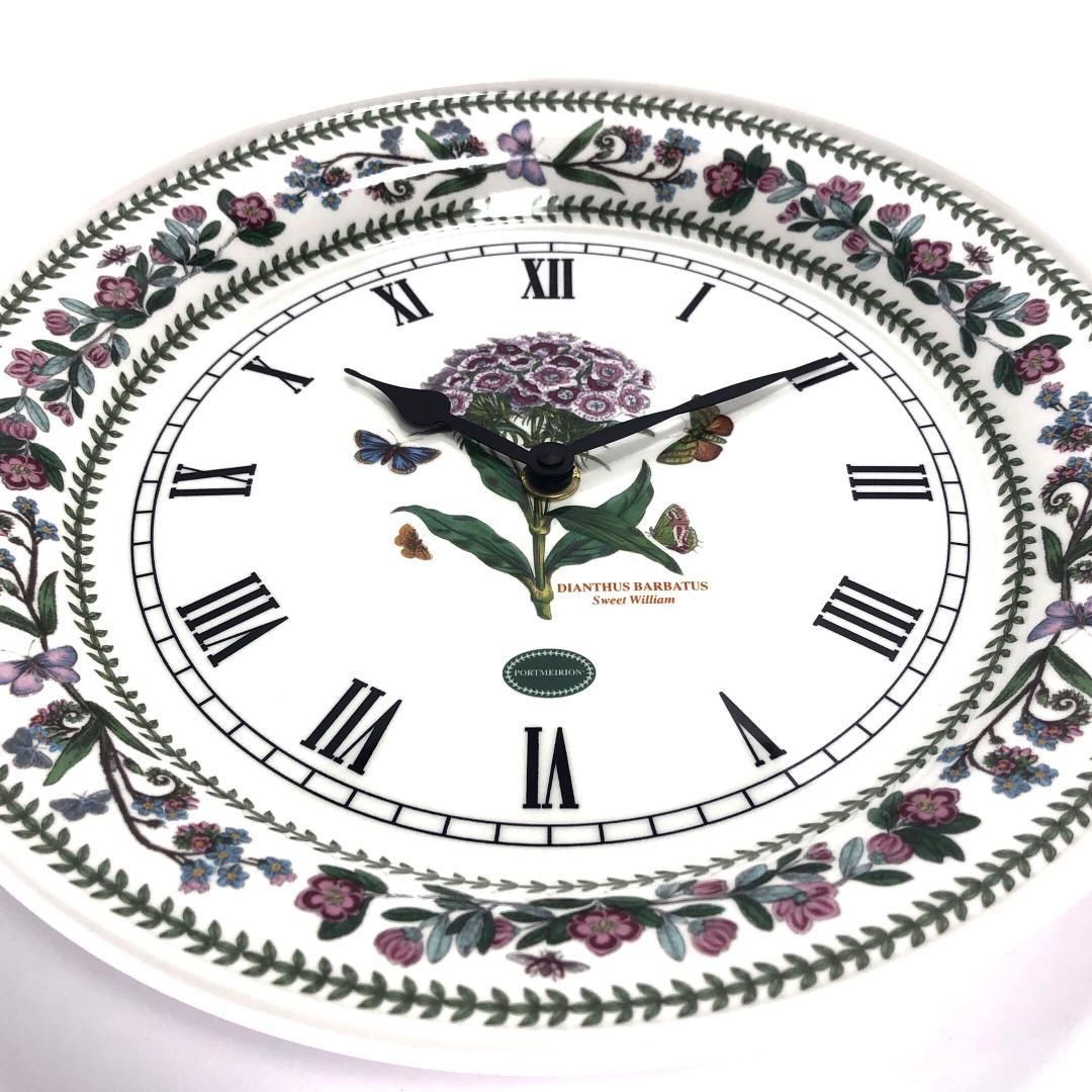 【美品】Portmeirion ポートメリオン／バリエーション ボタニカル ウォールクロック 掛け時計／クォーツ／陶器／ホワイト