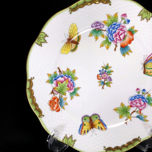 【美品】HEREND ヘレンド／ヴィクトリアブーケ プレート 皿／金彩／花・蝶・フローラル／ホワイト・マルチカラー