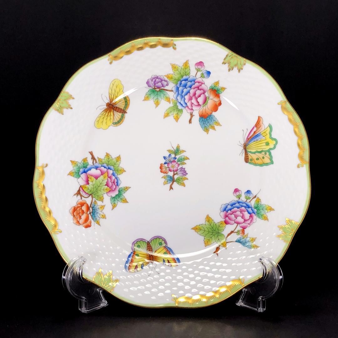 【美品】HEREND ヘレンド／ヴィクトリアブーケ プレート 皿／金彩／花・蝶・フローラル／ホワイト・マルチカラー