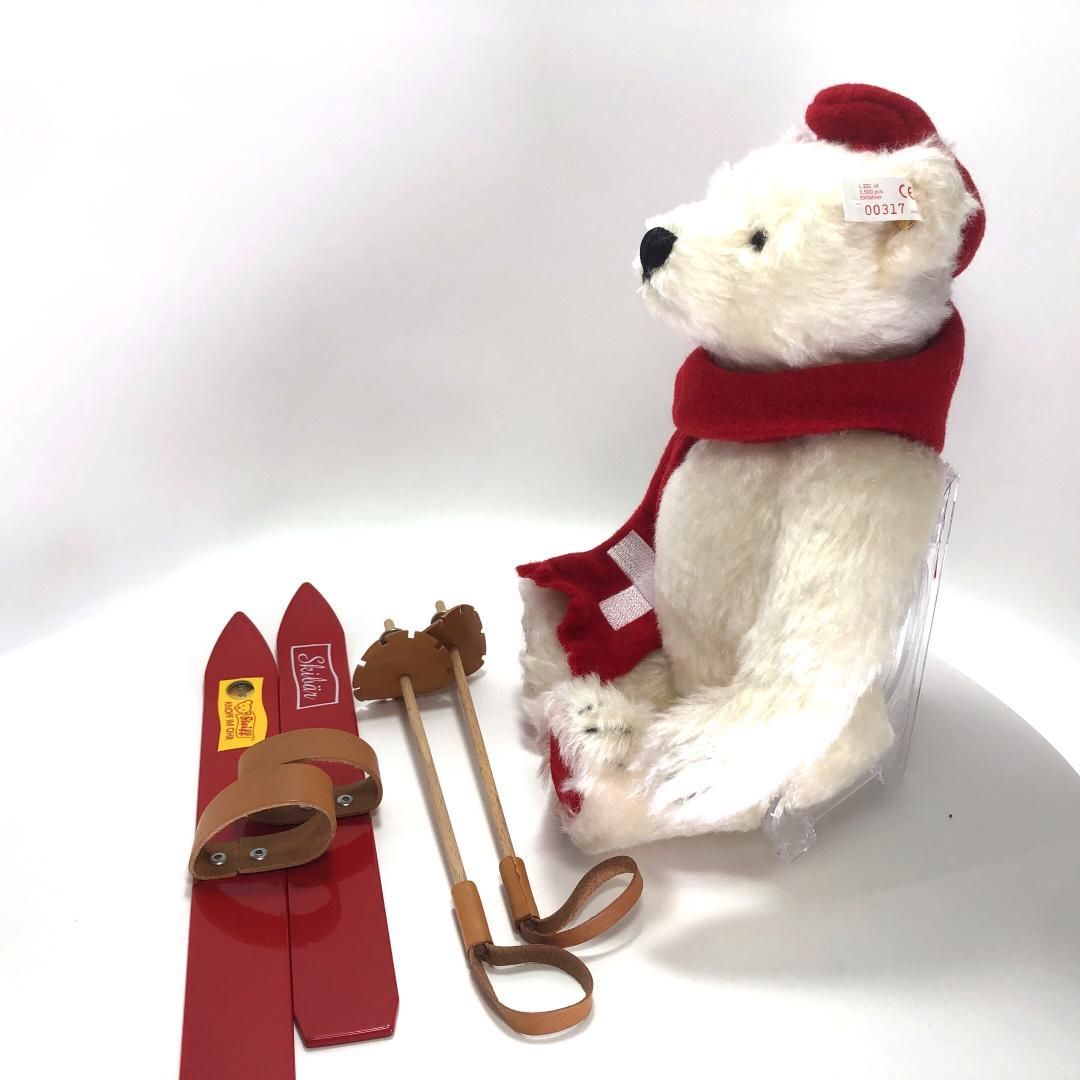 【ヴィンテージ・希少・限定】Steiff シュタイフ／スイス スキーモチーフ テディベア／ホワイト・レッド