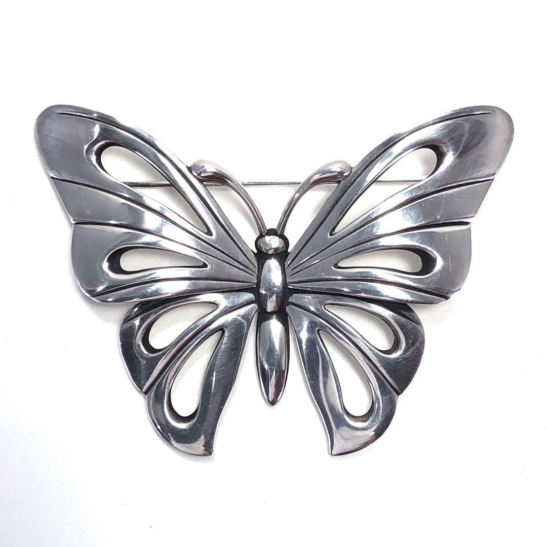 【美品・箱付き】Georg Jensen ジョージジェンセン／バタフライ モチーフ ブローチ／SV925／シルバー