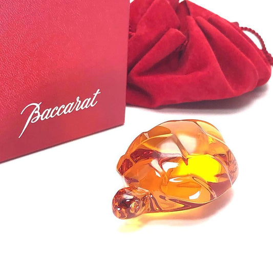 【美品・箱付き】Baccarat バカラ／タートル クリスタル ペーパーウェイト／クリスタルグラス／オレンジ／BC412
