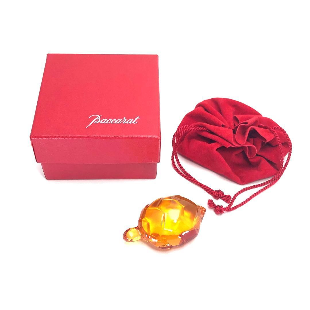 【美品・箱付き】Baccarat バカラ／タートル クリスタル ペーパーウェイト／クリスタルグラス／オレンジ／BC412