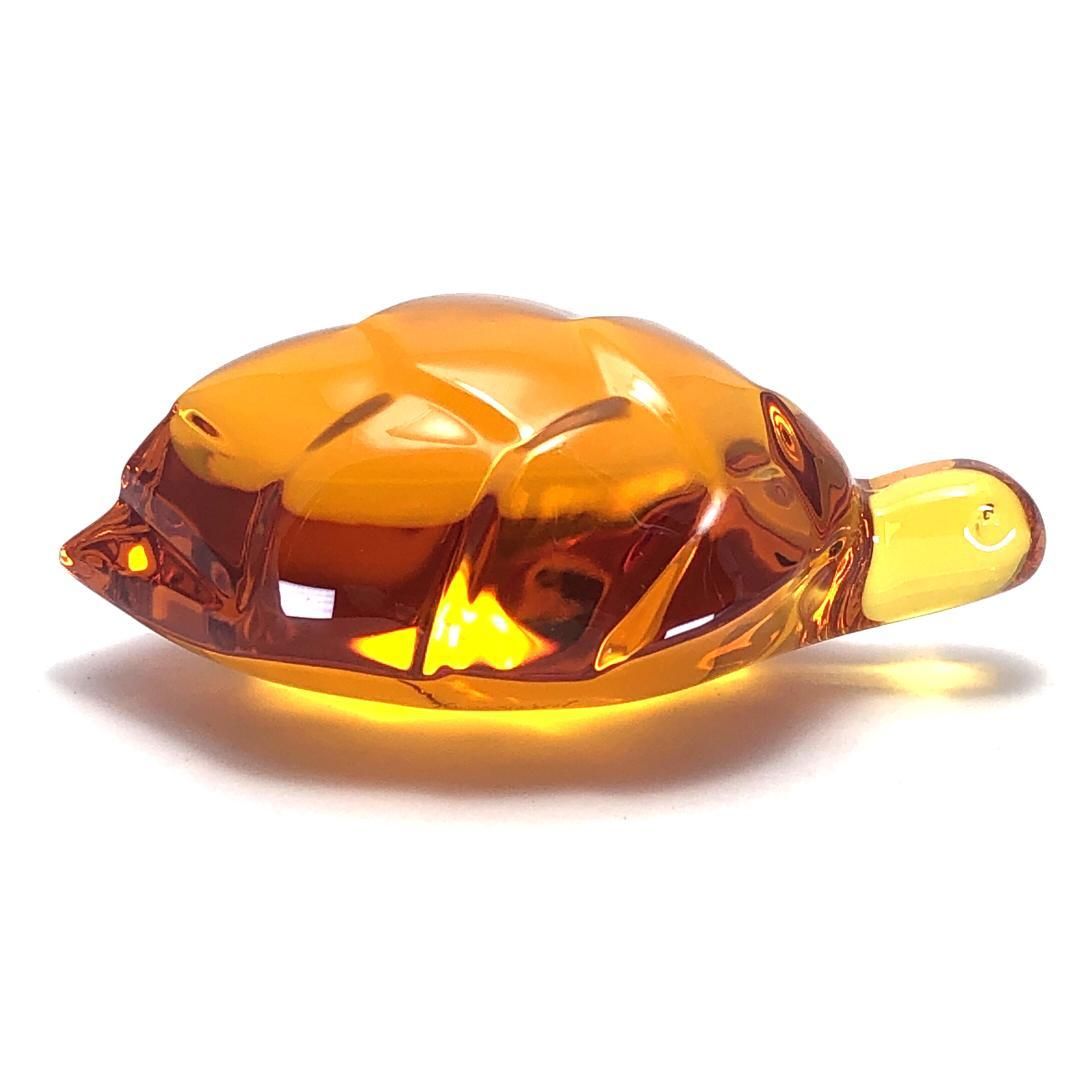【美品・箱付き】Baccarat バカラ／タートル クリスタル ペーパーウェイト／クリスタルグラス／オレンジ／BC412