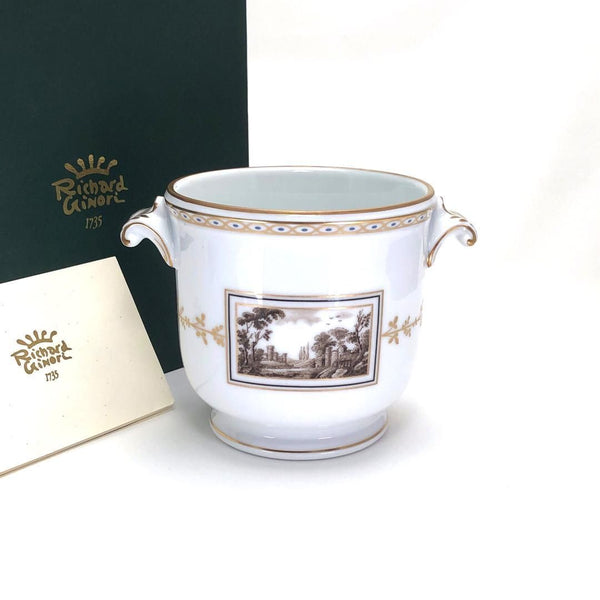 【美品・箱付き】Richard Ginori リチャードジノリ／インペロシェイプ フィレンツェ フラワーポット／陶器／ホワイト・マルチカラー