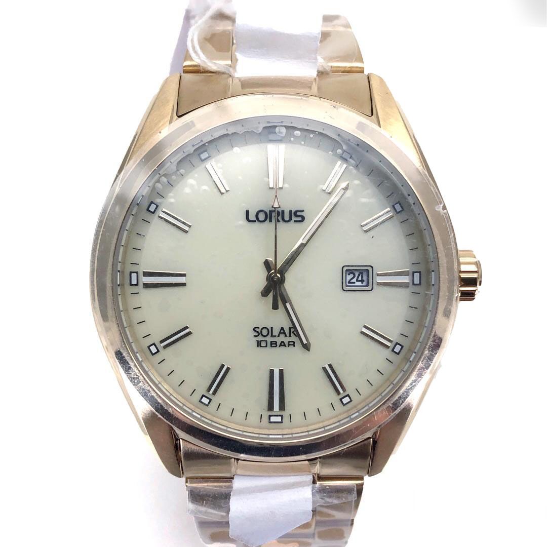 【未使用級・箱付き】LORUS ローラス／メンズ 腕時計 RX338AX9／ソーラークォーツ／ステンレス／ゴールド・クリーム