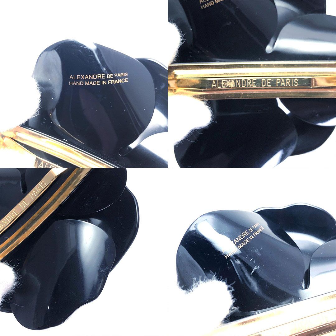 【美品】ALEXANDRE DE PARIS アレクサンドルドゥパリ／カメリア バレッタ ／ゼブラ柄／アセテート／ブラック・ゴールド