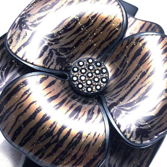 【美品】ALEXANDRE DE PARIS アレクサンドルドゥパリ／カメリア バレッタ ／ゼブラ柄／アセテート／ブラック・ゴールド