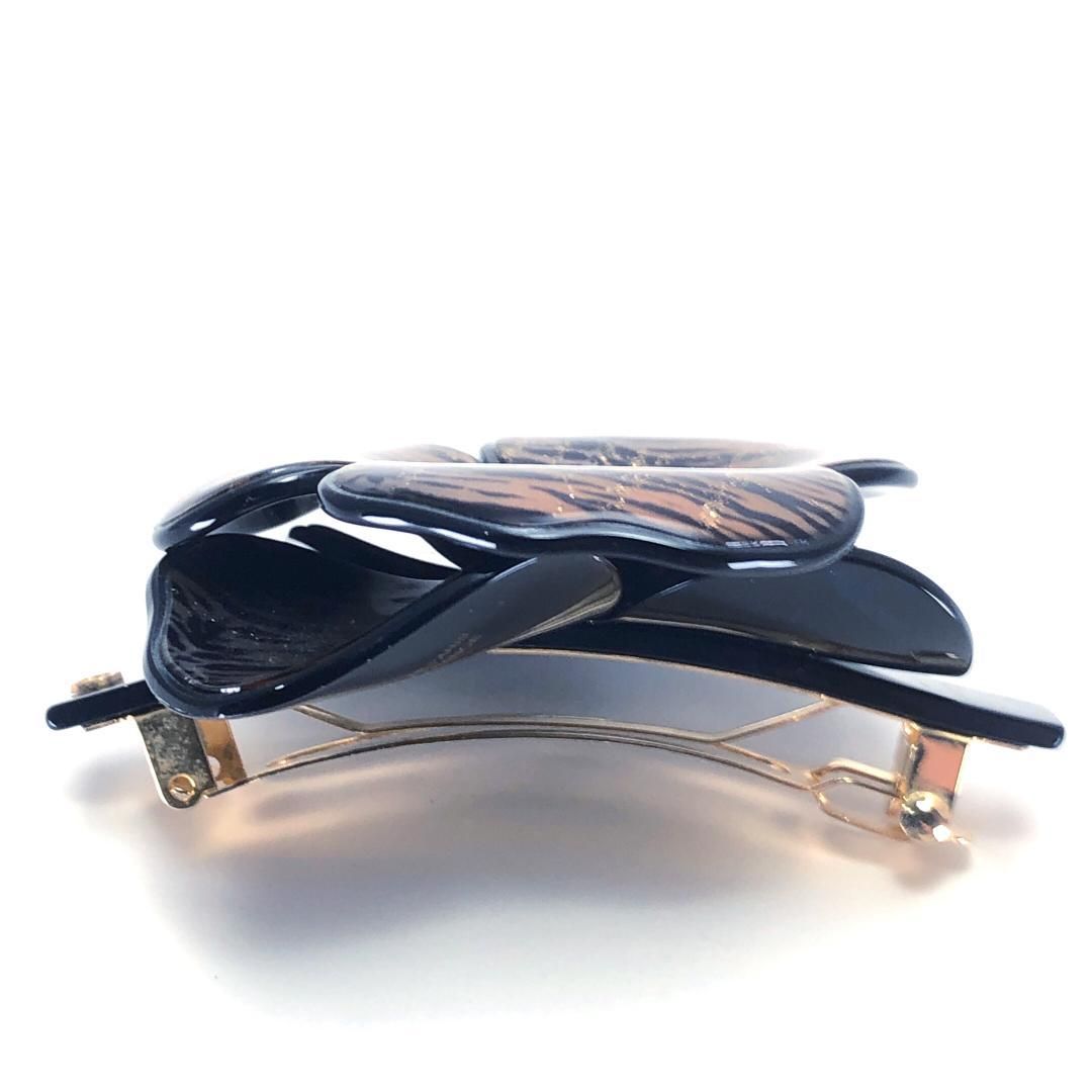 【美品】ALEXANDRE DE PARIS アレクサンドルドゥパリ／カメリア バレッタ ／ゼブラ柄／アセテート／ブラック・ゴールド