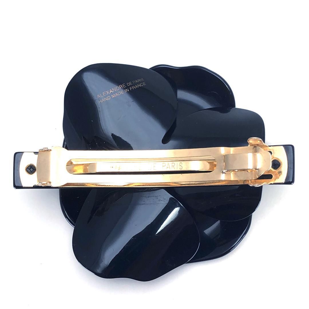 【美品】ALEXANDRE DE PARIS アレクサンドルドゥパリ／カメリア バレッタ ／ゼブラ柄／アセテート／ブラック・ゴールド
