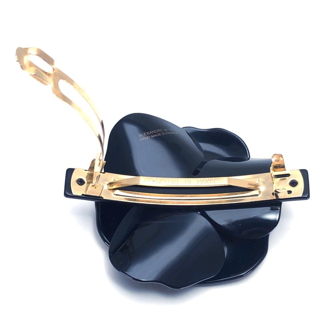 【美品】ALEXANDRE DE PARIS アレクサンドルドゥパリ／カメリア バレッタ ／ゼブラ柄／アセテート／ブラック・ゴールド