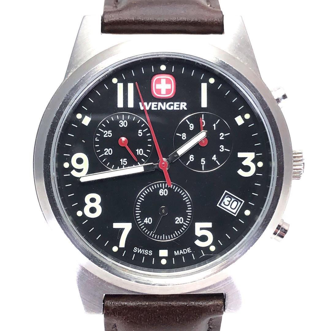 【美品・電池交換済】WENGER ウェンガー／フィールドクロノグラフ 7295X/XL／クォーツ／特徴／ステンレス／ブラック・シルバー・ブラウン